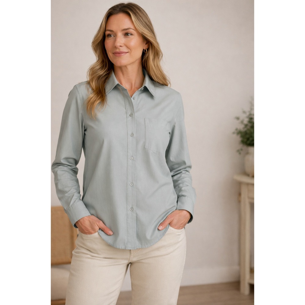 Orvis Womens‎ Long Sleeve Button Down Shirt Sage Green Wrinkle Resistant 12